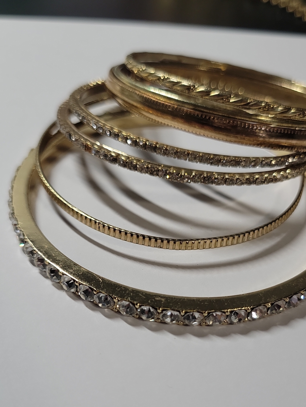 Gold Tone Crystal Accent Bangle Bracelet Set - Women Jewelry Lot